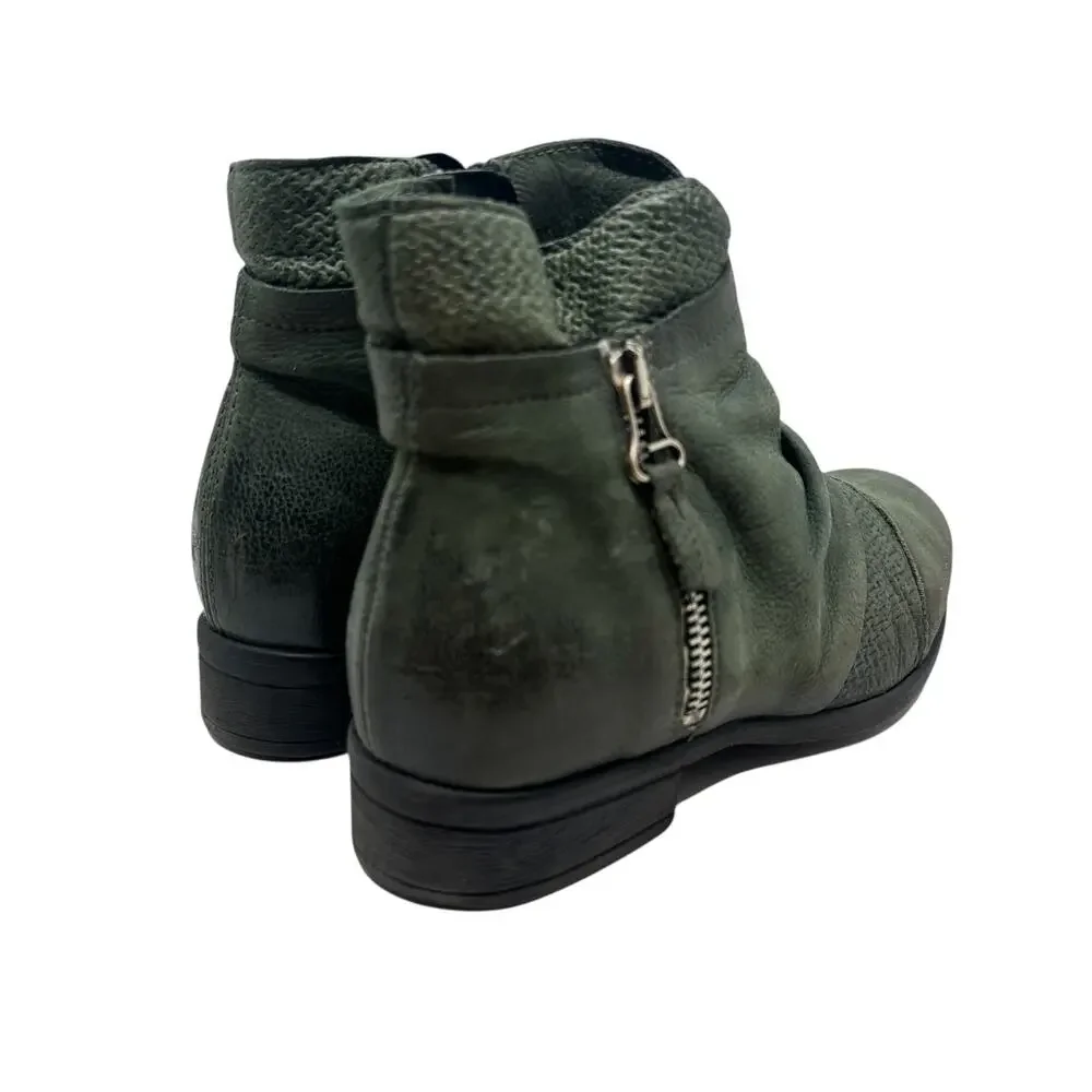 Miz Mooz Sunny Green Leather‎ Ankle Booties Boots Ruched Zip EU 36 US 6 Womens